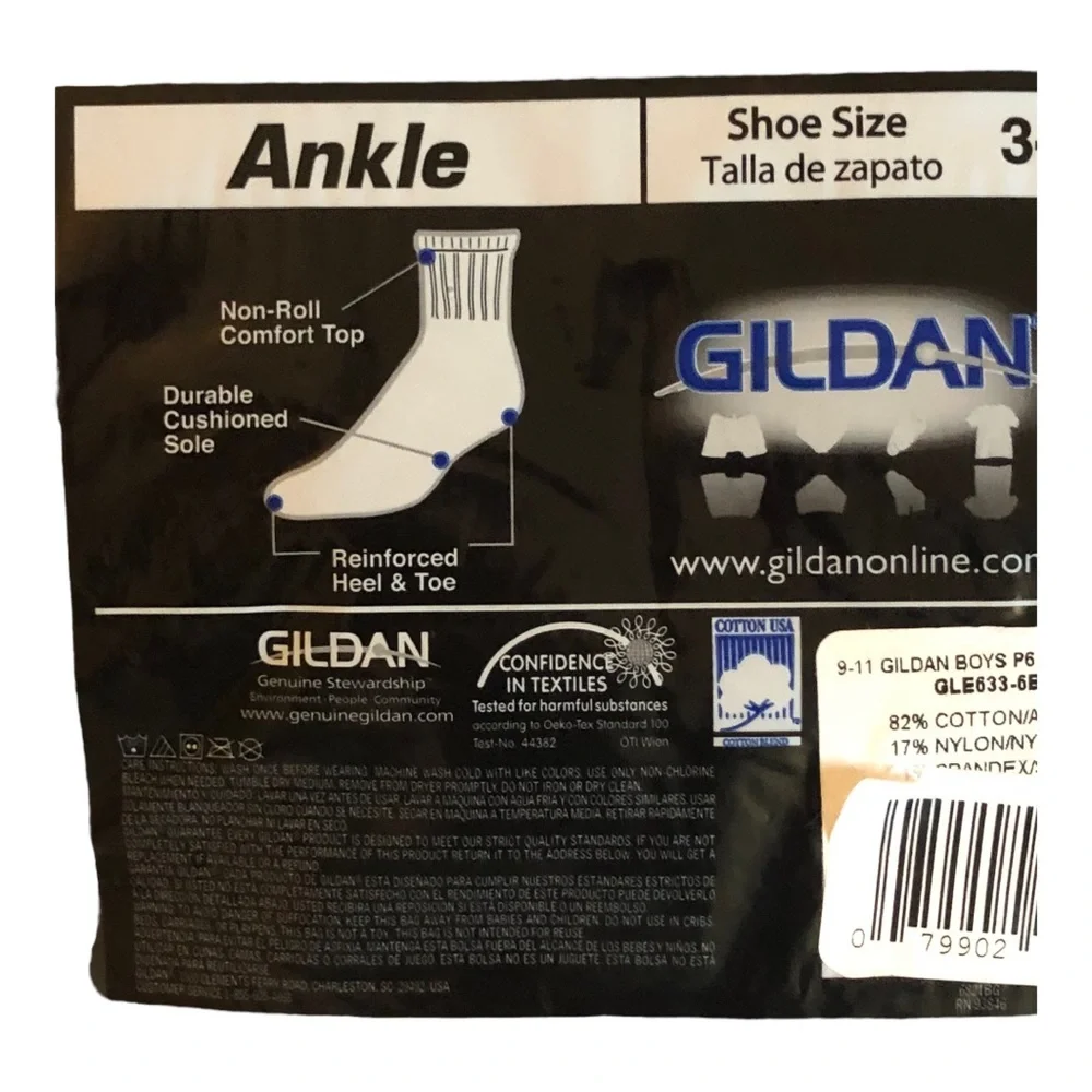 12pairs Gildan Boys’ comfort toe seam black ankle socks, fits shoe size 3-9. new